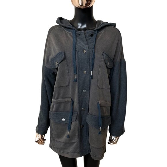 POL Oversized Hooded Safari Jacket Size Small Washed Charcoal Navy Two-Tone NEW! - Picture 5 of 8